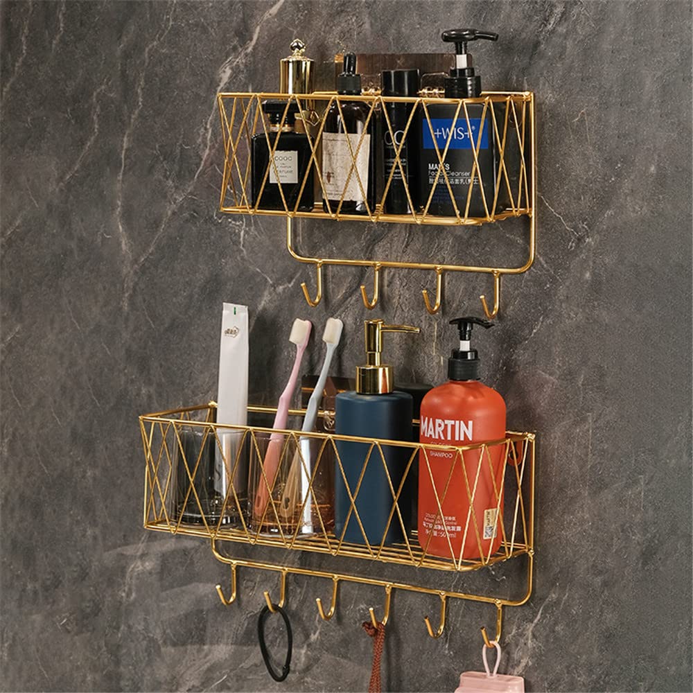 WANLIAN Shower Caddy Bathroom Shelf No Drilling Traceless Adhesive Wall Mounted Storage Organizer for Bathroom Lavatory Washroom Restroom
