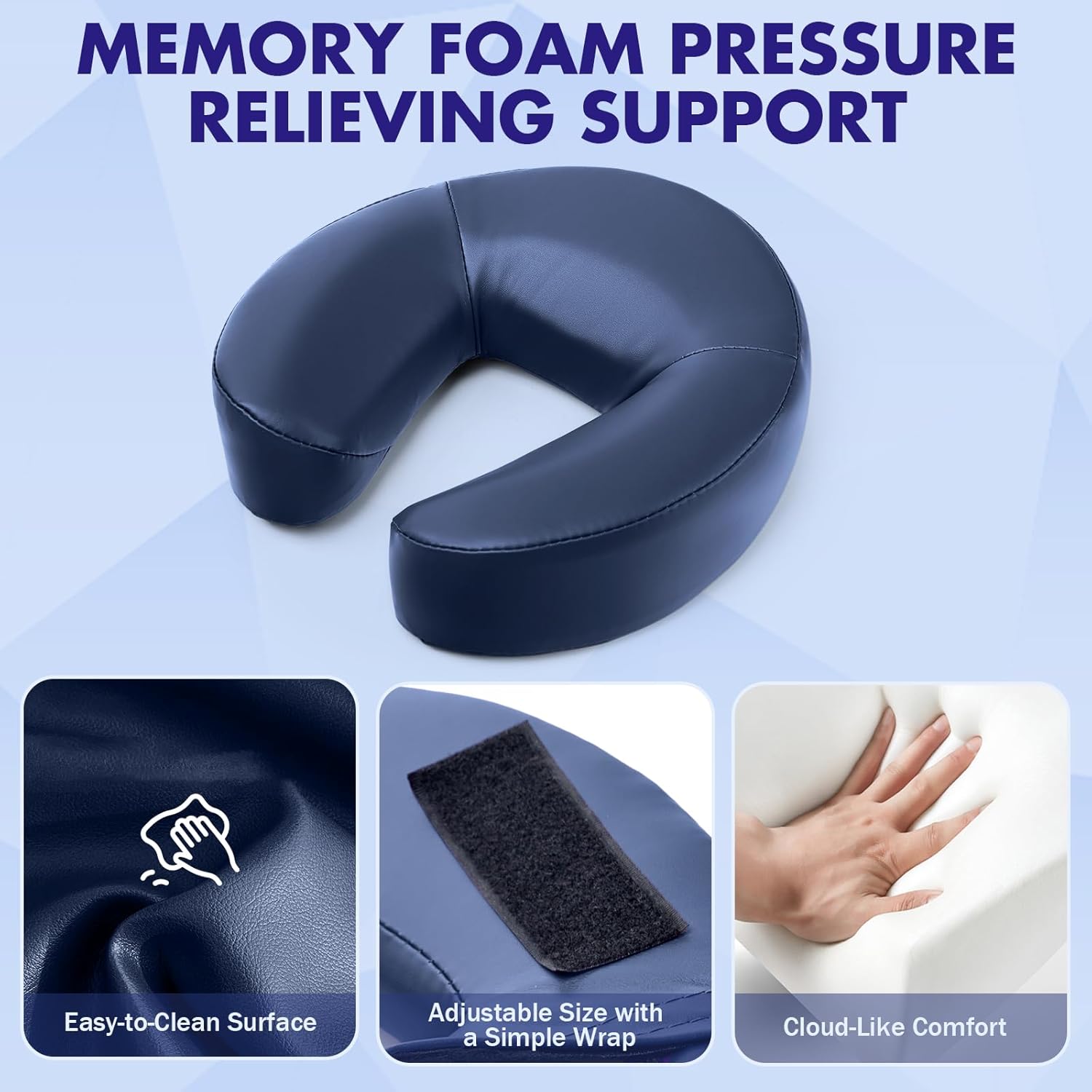 Massage Headrest for Bed with Leather Pillow, Includes Face Pillow Cradle and Cushion Support Bracket, Adjustable Headrest Face Cushion Massage Table or After Eye Surgery at Home Blue