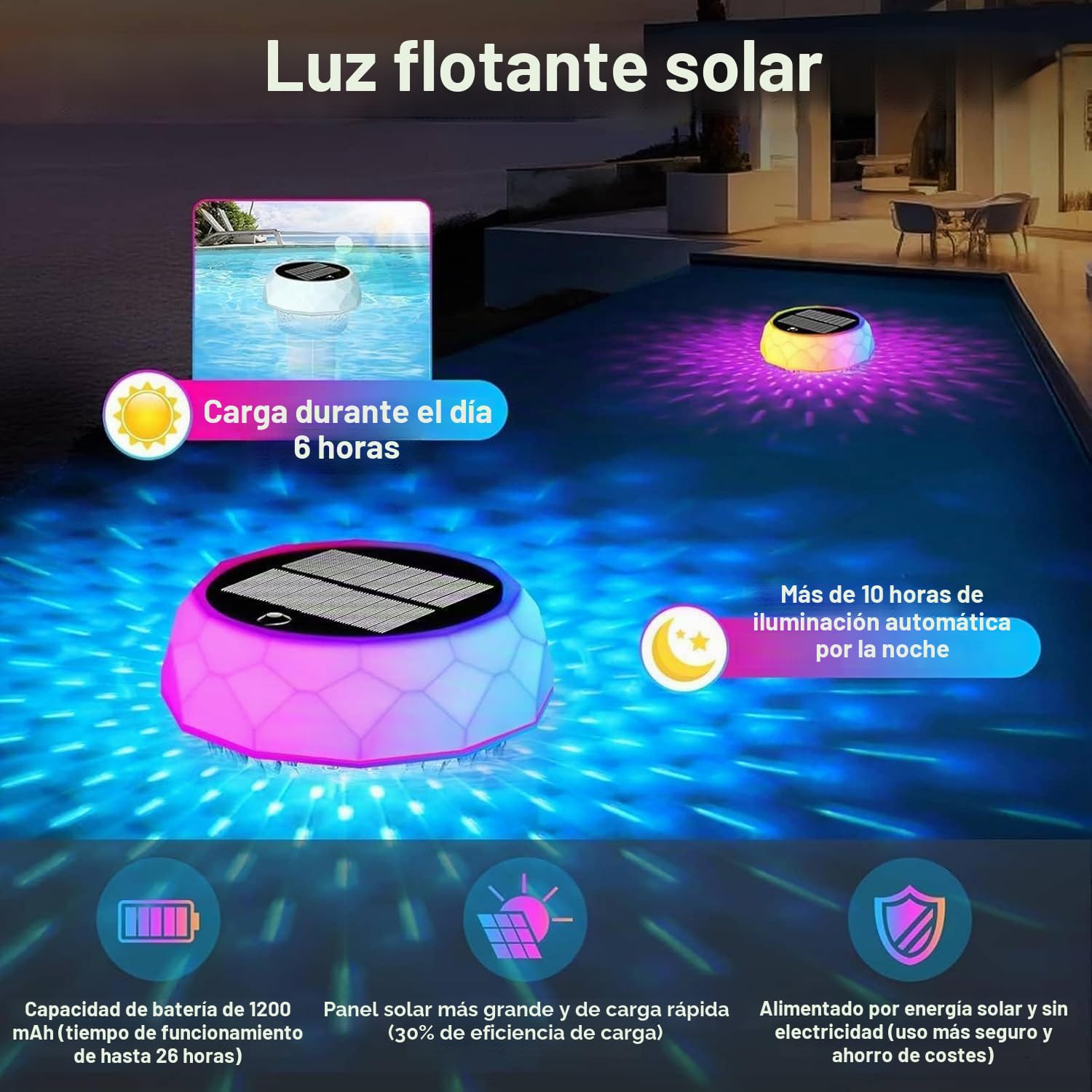 Joycome Luces Piscina IP68 Impermeables Luz Solar con Control Remoto, Luz Piscina RGB LED Luces Solar Flotantes Lampe para Jardín Acuario Estanque Bañera Decoración