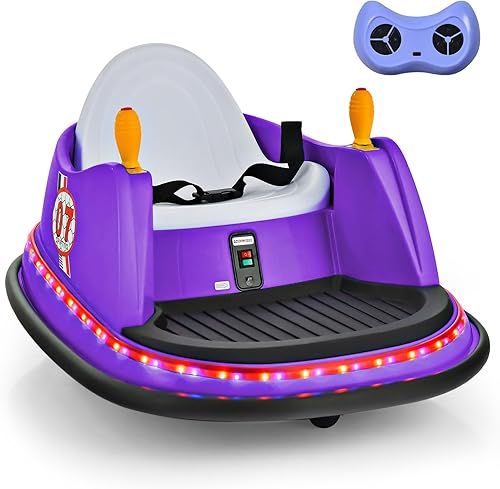 HONEY JOY Coche de parachoques para niños pequeños de 12 V, funciona con batería, joysticks duales, luz LED intermitente y giro de 360 grados,