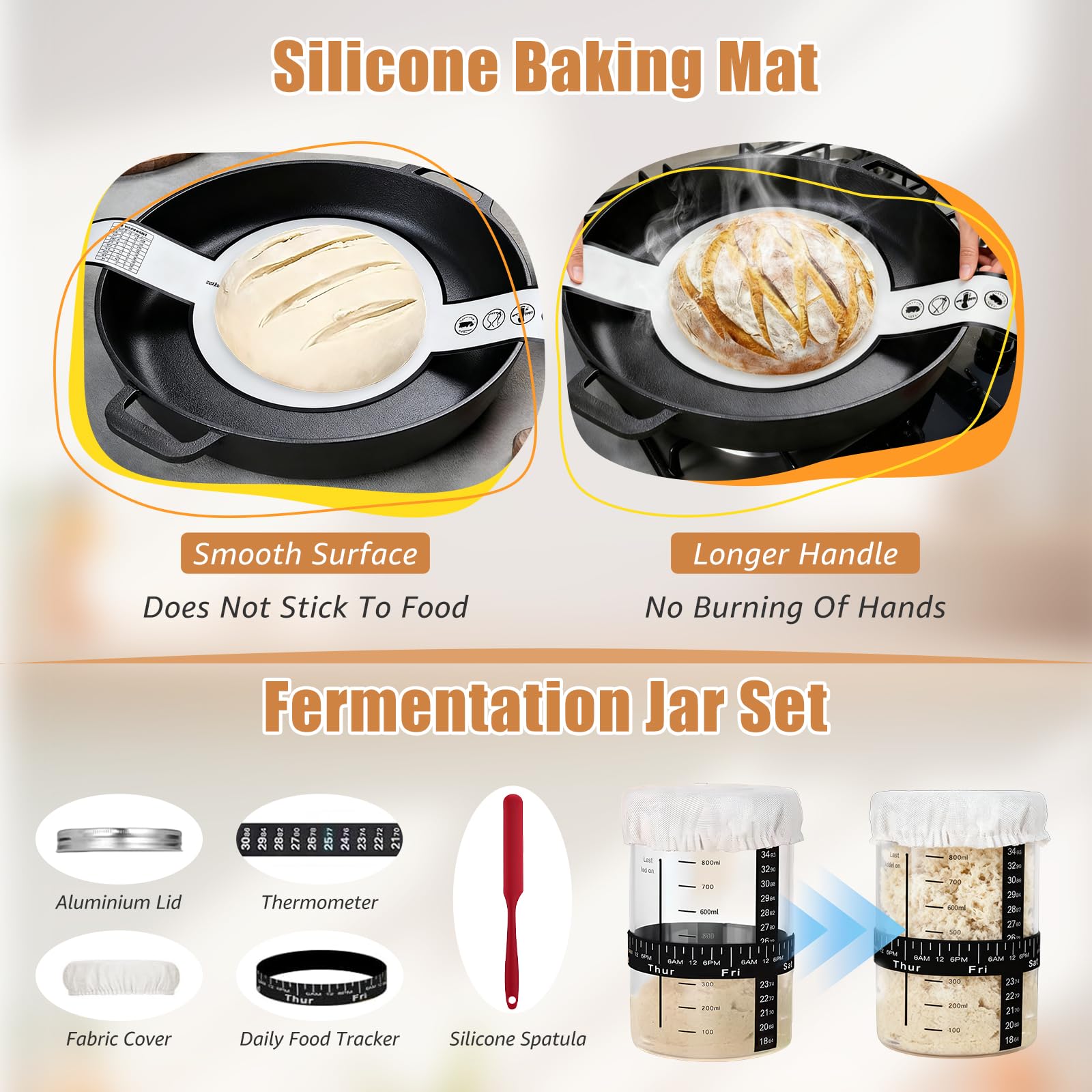 Banneton Pour Pain, Rond et Ovale Banneton, 11 Pièces Kit Pain Au Levain, Avec 2 Paniers De Levain, Couteau à Avec 5 Lames, Brosse, Grattoir Et Housse De Linge, Kit Boulangerie Professionnel