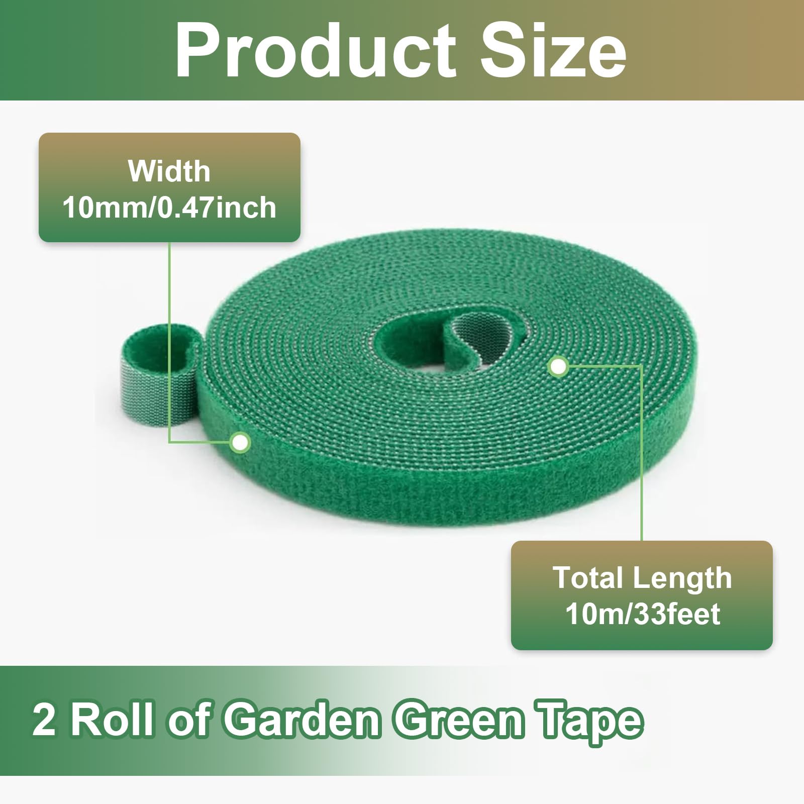 2 Rotoli di Nastro Autoadesivo per Piante 10mm x 10m, a Strappo, Nastri Riutilizzabili per Sostegno, Legatura e Tutori di Rampicanti, Pomodori e Fiori