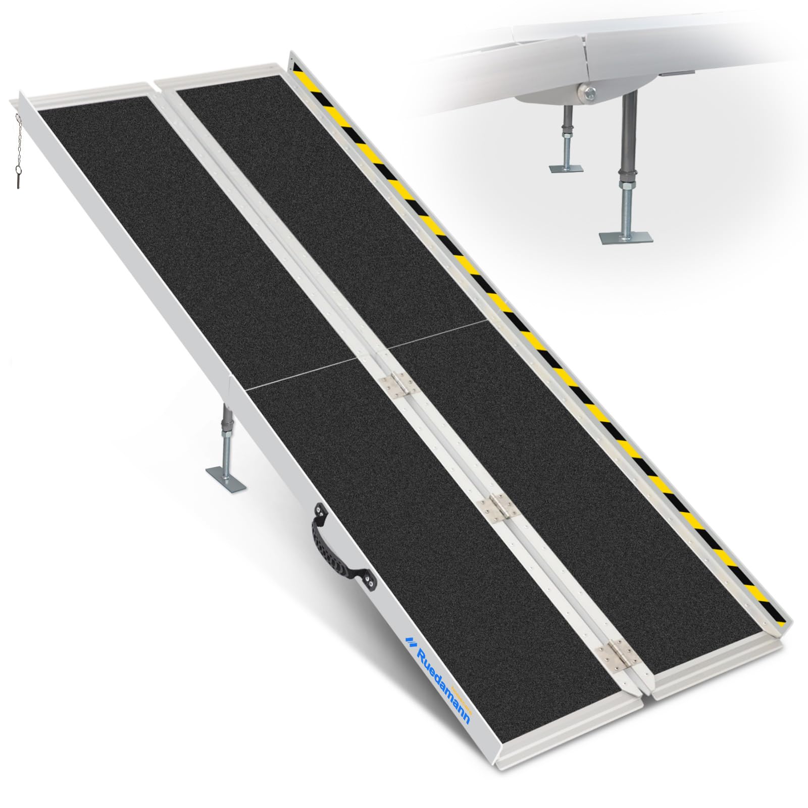 Ruedamann 10'L × 29" W Wheelchair Ramp, 600 LBS Capacity, Non-Slip Threshold Ramp, Portable Aluminum Folding Handicap Ramp, Mobility Ramp for Home, Wheelchairs, Steps, Stairs, Doorways, Curbs