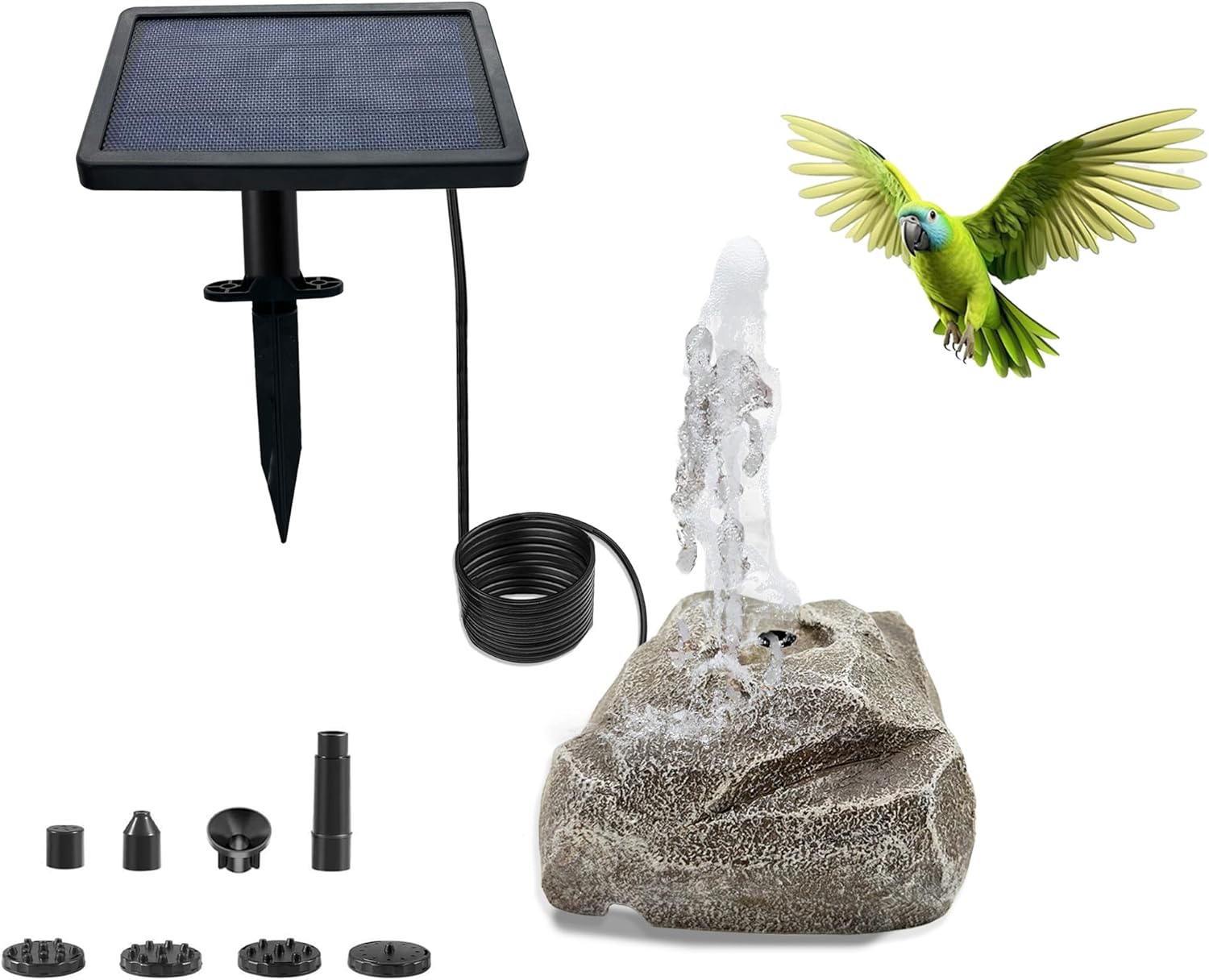 Solar Powered Bird Bath Fountain Equipped with Six Nozzles Rock Solar Bird Bath Power 3.5w Outdoor Water Fountain Suitable for Gardens Ponds Fish Tanks Courtyards