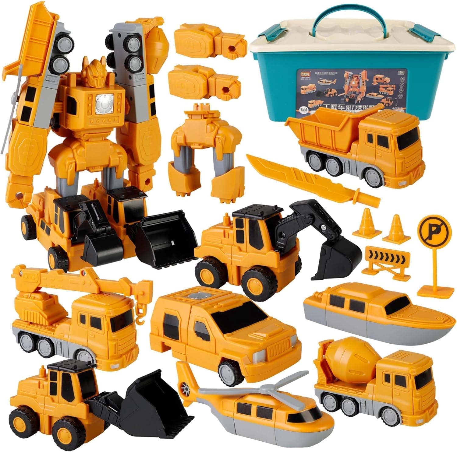 Magnetic Transform Engineering Car Assembled Toys with Storage Box, Construction Vehicles Magnetic Blocks,Transforming Robot Car Toy,Outdoor Toddler Activities Toys for Kids Age 3-8(35 Pcs)