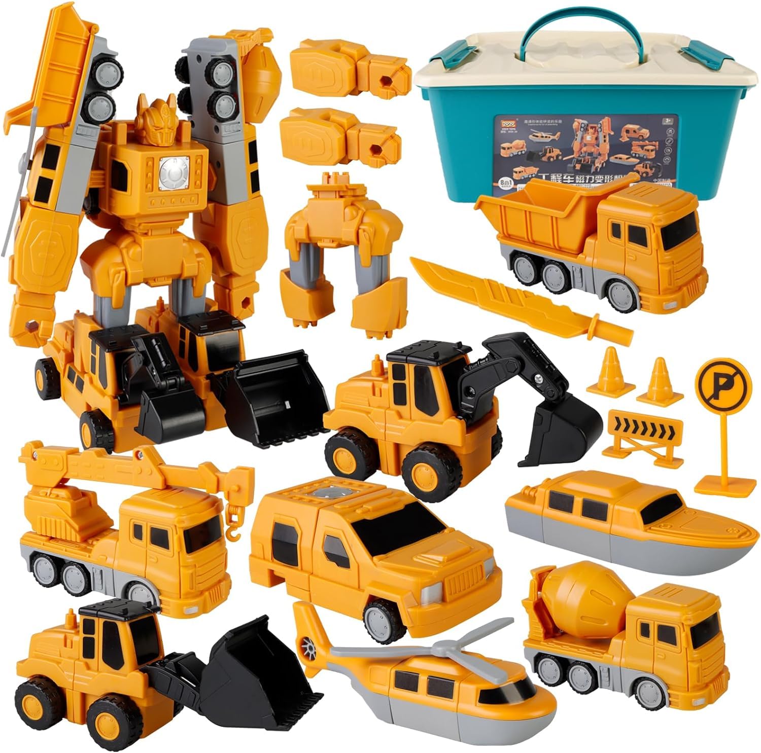 AM ANNA Magnetic Transform Engineering Car Assembled Toys with Storage Box, Construction Vehicles Magnetic Blocks,Transforming Robot Car Toy,Outdoor Toddler Activities Toys for Kids Age 3-8(35 Pcs)