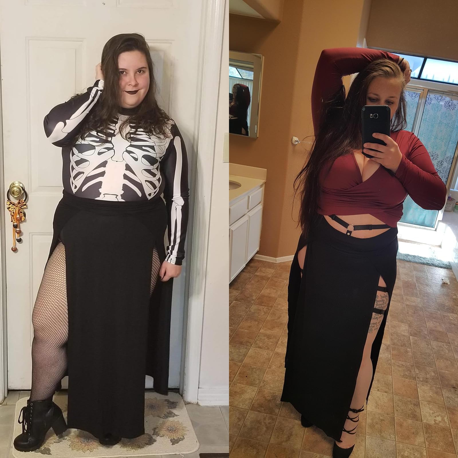 SILUI Women's High Waist Double Slit Sexy Plus Size Thigh Split Flowy Long Maxi Skirt: 3X-Large Plus Black