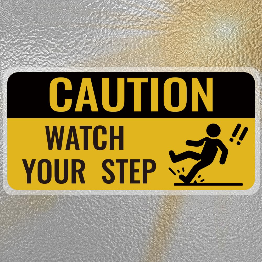 PRESSINART 10Pcs Caution Watch Your Step Sticker 4 x 2 Inch Watch Your Step Floor Sign Warning Security Signs Self Adhesive Waterproof PVC Decals for Outdoor Indoor Home Business Office Wet Floor
