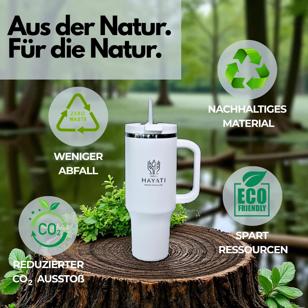 Gobelet isotherme de qualité supérieure 1,2 l/40 oz – Certifié TÜV, certifié LFGB – Sans BPA | Anti-fuite avec couvercle et paille | Gobelet en acier inoxydable avec gravure au laser, 8 h
