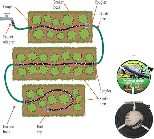 Miniatura 8 de Taisia Manguera de remojo de 12 pulgadas, manguera de jardín de goteo de agua de 15 pies, manguera de riego por goteo, ahorra un 70% de agua,