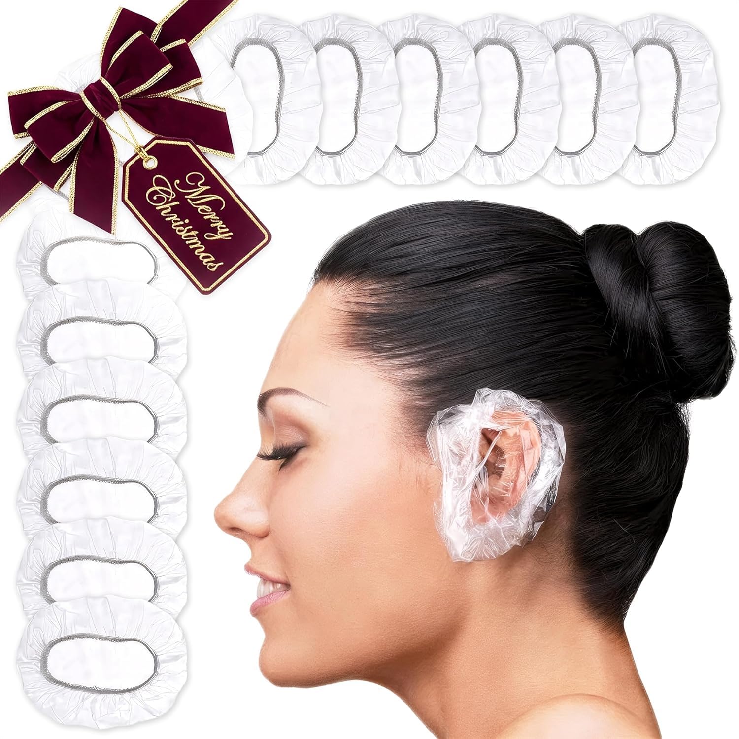 200 Pcs Ear Covers for Shower - Lightweight Disposable Ear Covers For Hair Dye, Stretch Up To 4.6" for Comfortable Wear - Protection from Water Splashes and Chemicals During Hair Wash and Coloring