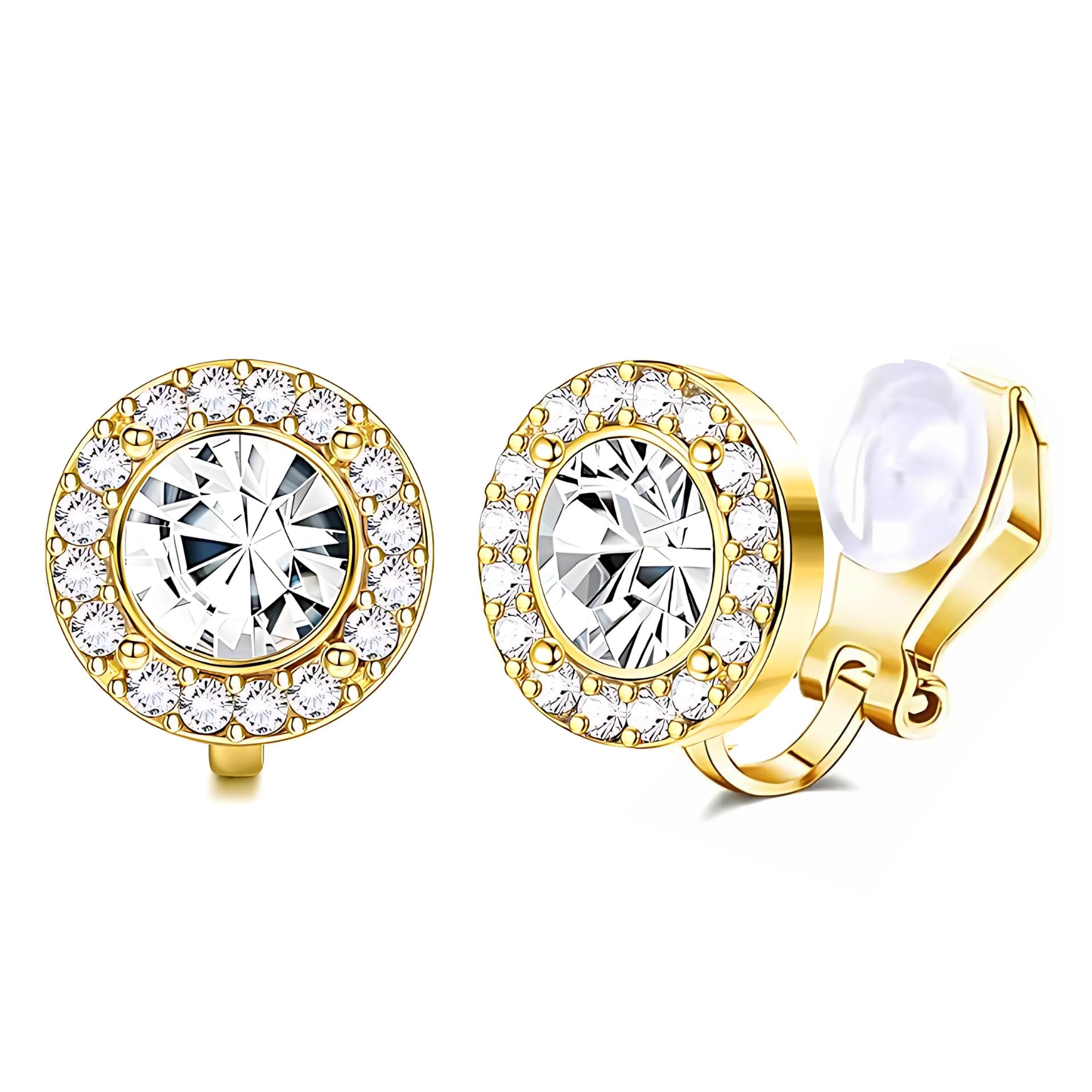 Gold Plated Stellar Radiance Round Crystal Clip-On No-Piercing Required Stud Earrings for Women And Girls (ER2668)-image-44