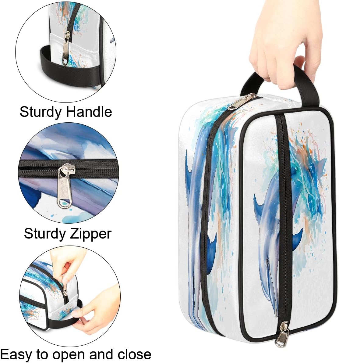 Portable Travel Toiletry Bag for Men Women Kids, Watercolor Sea Dolphin Jumping Art Painting Cosmetic Makeup Organizer Waterproof Dopp Kit for Bathroom Gym Lightweight Shaving Kit Bag image 3