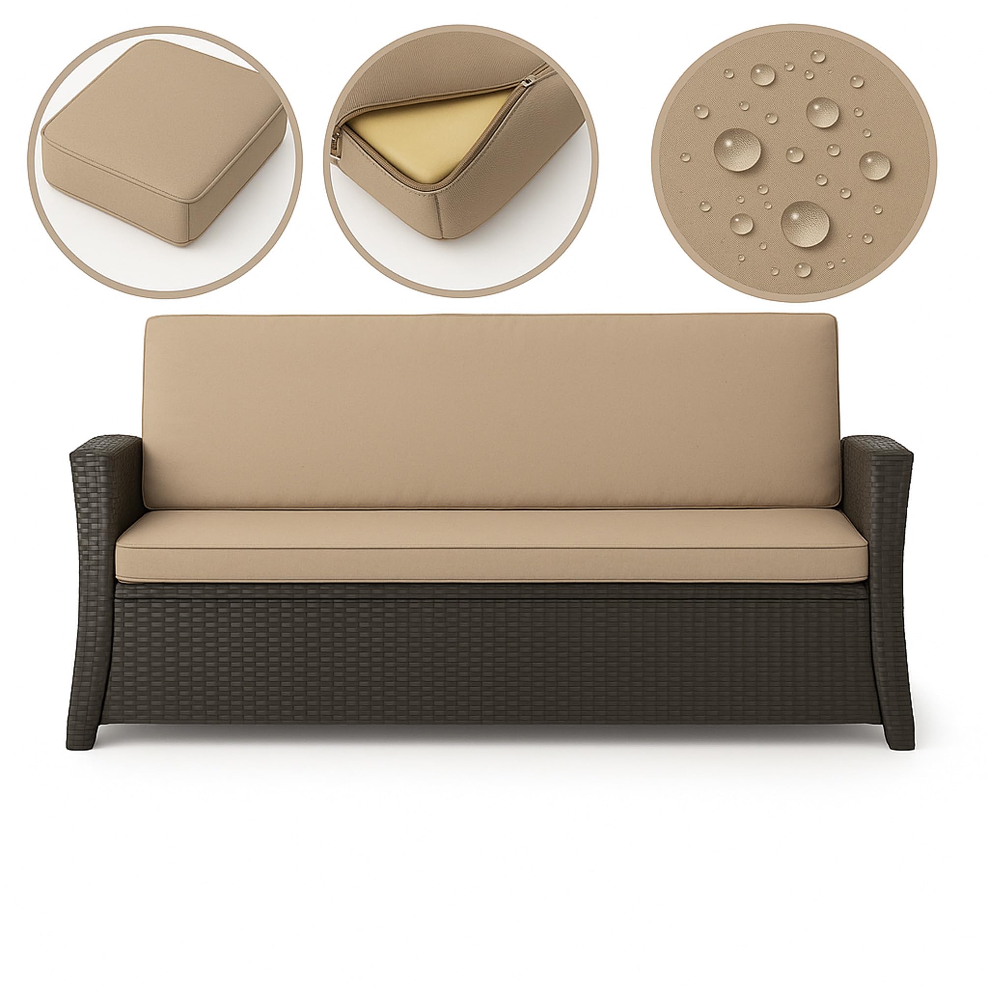Bankkissen Sitzkissen für Gartenbank polyrattan, Bequeme Sitzkissen für Gartenbänke – ideale Gartensofa Polster für Hollywoodschaukel (Beige, 170x50x50 cm)