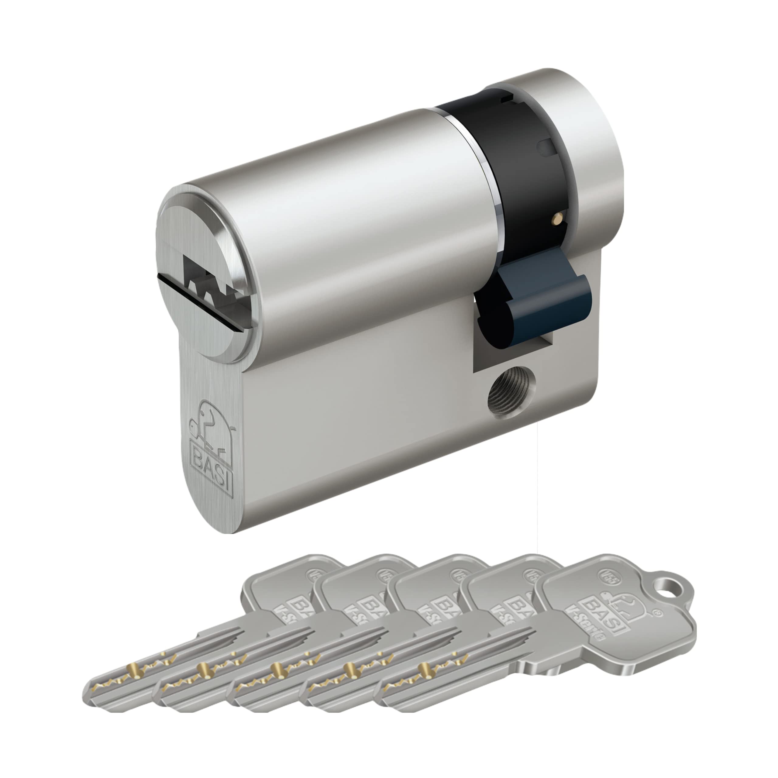 BASI set di chiavi con cilindro a profilo abbinato e 5 chiavi reversibili, acciaio inox di alta qualità, cassetta per chiavi per interni ed esterni, montaggio a parete