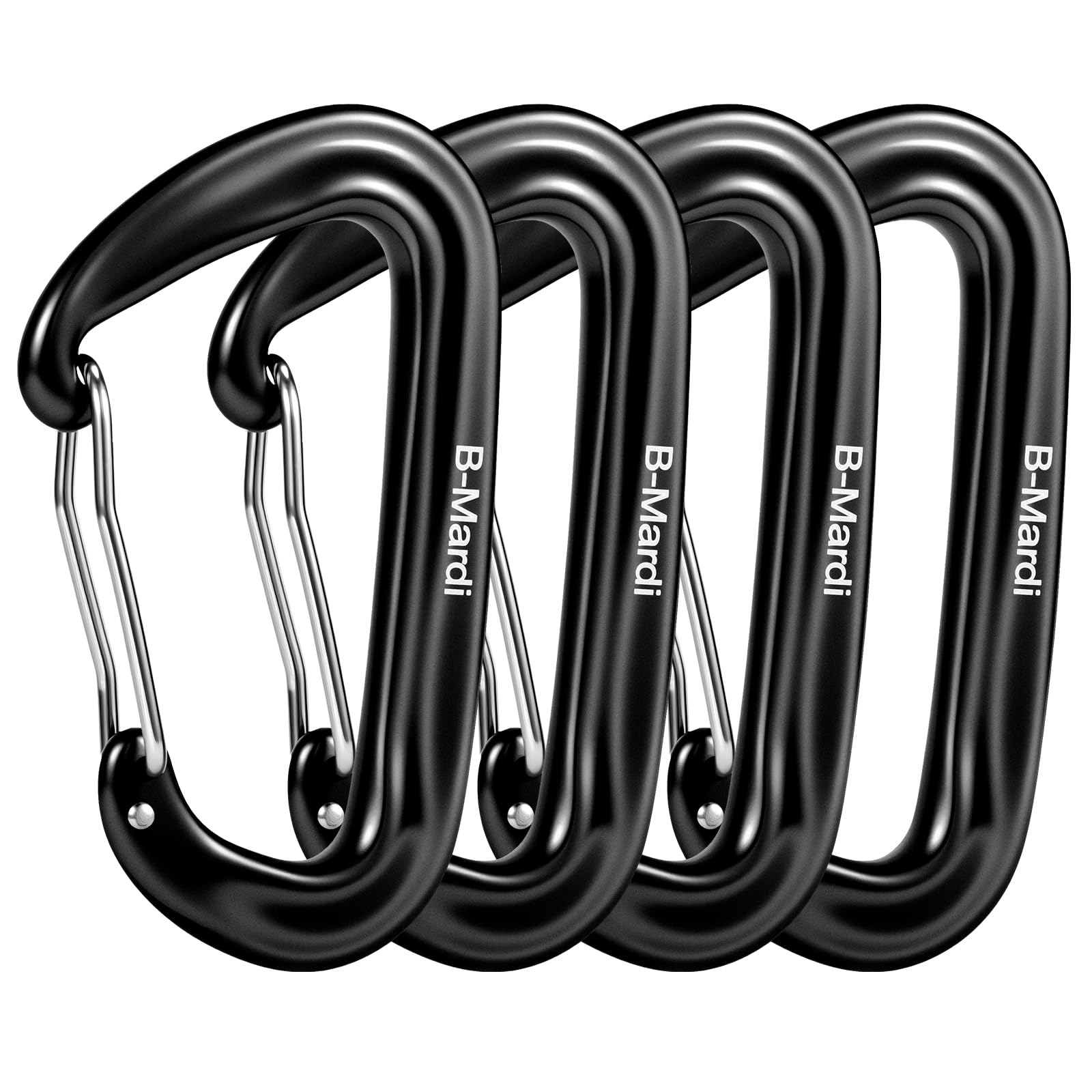 B-Mardi Moschettone Heavy Duty,4 pacchetti,12Kn (3000 libbre) Caribeaners Heavy Duty,Alluminio Wiregate caribeener clip per amaca, portachiavi, campeggio, guinzaglio per cani, escursionismo e utilità