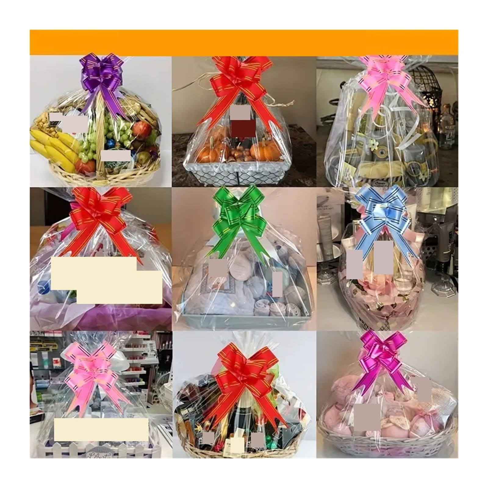 Papel celofán Bolsa grande de celofán transparente 25/50 piezas con lazo, for cestas y envolver decoraciones navideñas(25pcs,60x90cm)