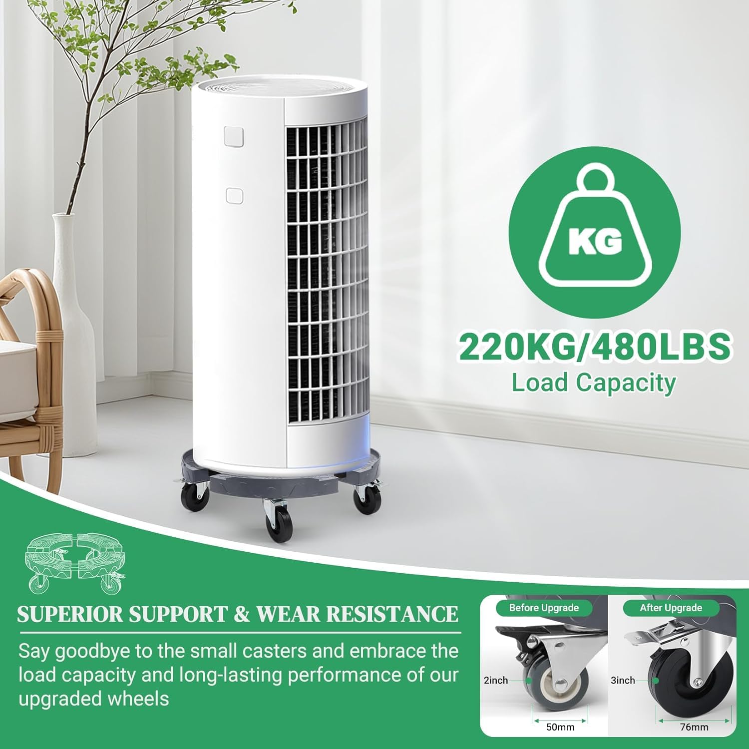Soporte para Plantas de 220KG de Capacidad, Adjustable Plataforma para Macetas de Peso Pesado, Rodillo para Plantas con Tubo de Acero Inoxidable, Base con Ruedas PE para Sombrillas, Gris
