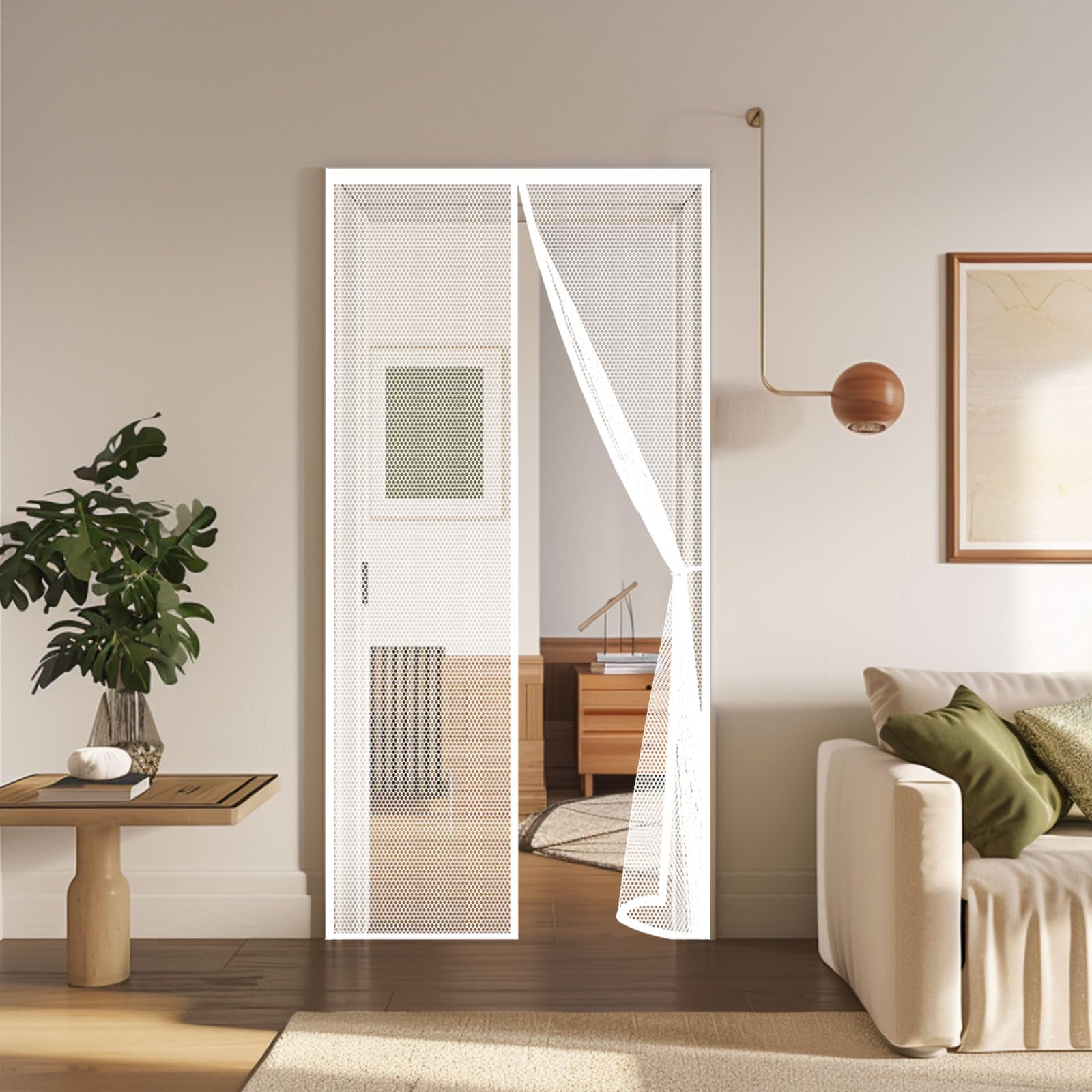 Fly Screens Doors 145 x 215 cm Powerful Magnets and Full Frame Magic Tape Anti Mosquito Mesh Fly Curtain Easy to Install Without Drilling for Patio Bedroom Sliding Kitchen, White