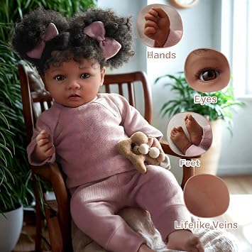 BABESIDE 20 Inch Reborn Baby Dolls Black Lifelike Baby Girl with Soft Body | Realistic Vinyl Baby Doll,Rooted Hair and Poseable Limbs,Handmade Baby Dolls,Outfit and Accessories, Gift for Kids Ages 3+