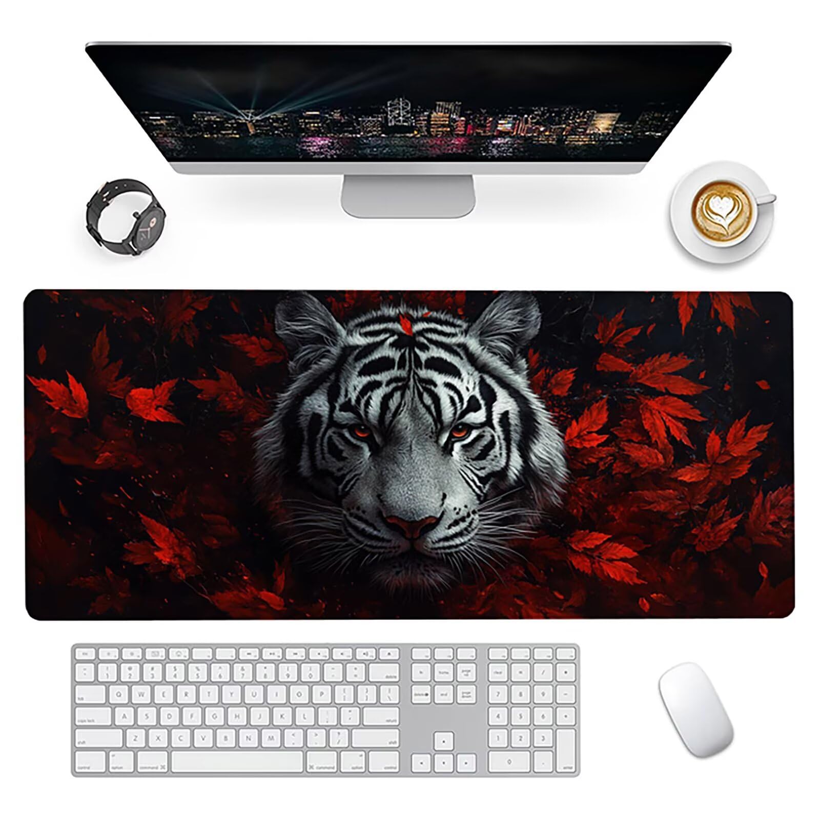 Amazon.com: Tiger Mouse Pad 24x12in, Leaf Mouse Pad Gaming, Large