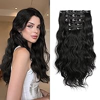 Vista 19 de Extensiones de cabello sintético con clip de 18 pulgadas de largo, color marrón, para mujeres, 5 unidades, rizado, invisible, grueso, suave