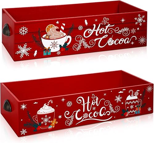 Soaoo 2 cajas de almacenamiento de madera para barra de cacao caliente, decoración de Navidad, lindos cubos de almacenamiento de madera vintage,