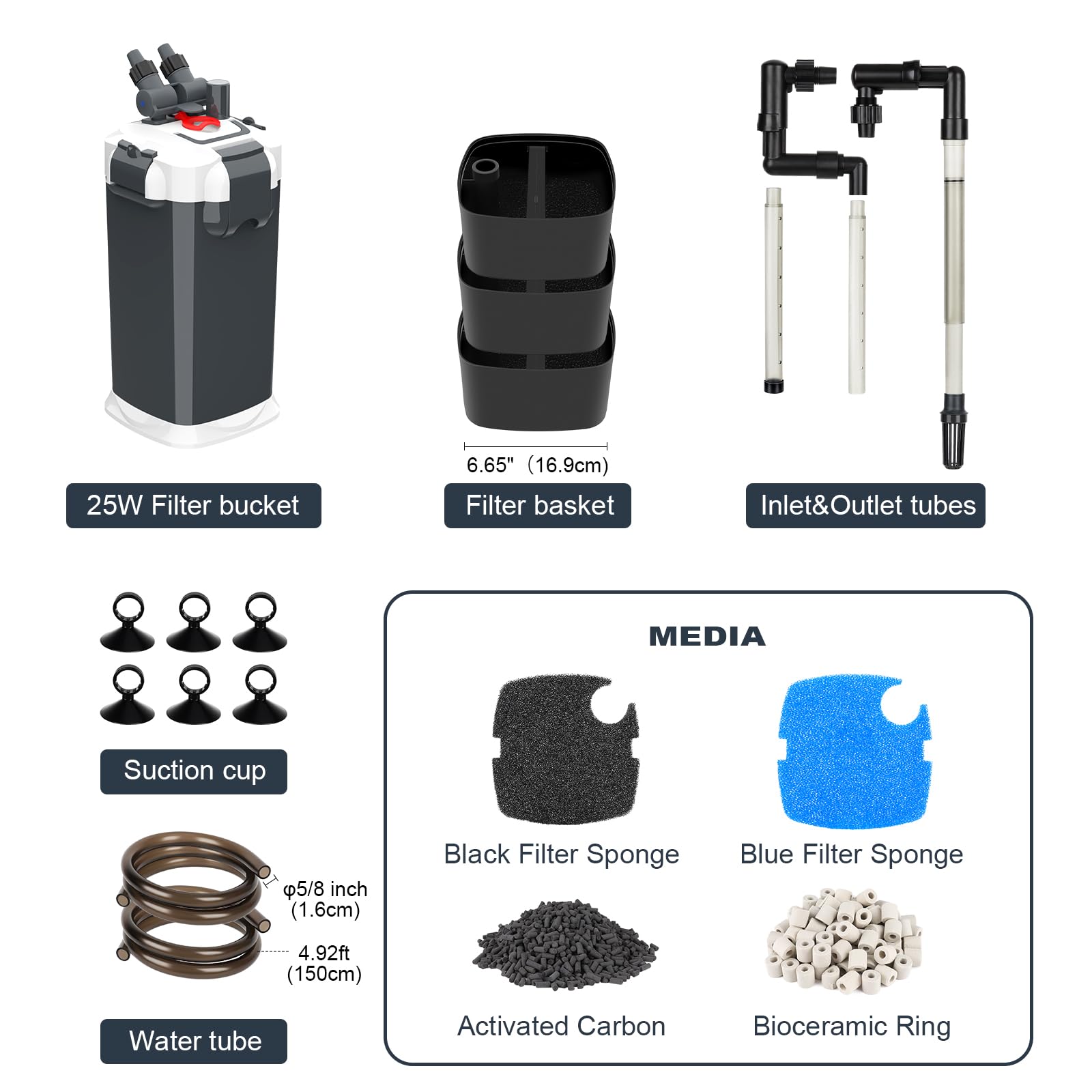 fishkeeper Filtre Externe Aquarium Ultra-Silencieux avec Pompe à Débit Réglable, 3-en-1 Pompe Aquarium Externe et Filtres pour Eau Claire, Haute Performance Filtration pour Douce,Mer,Tropique,Tortues