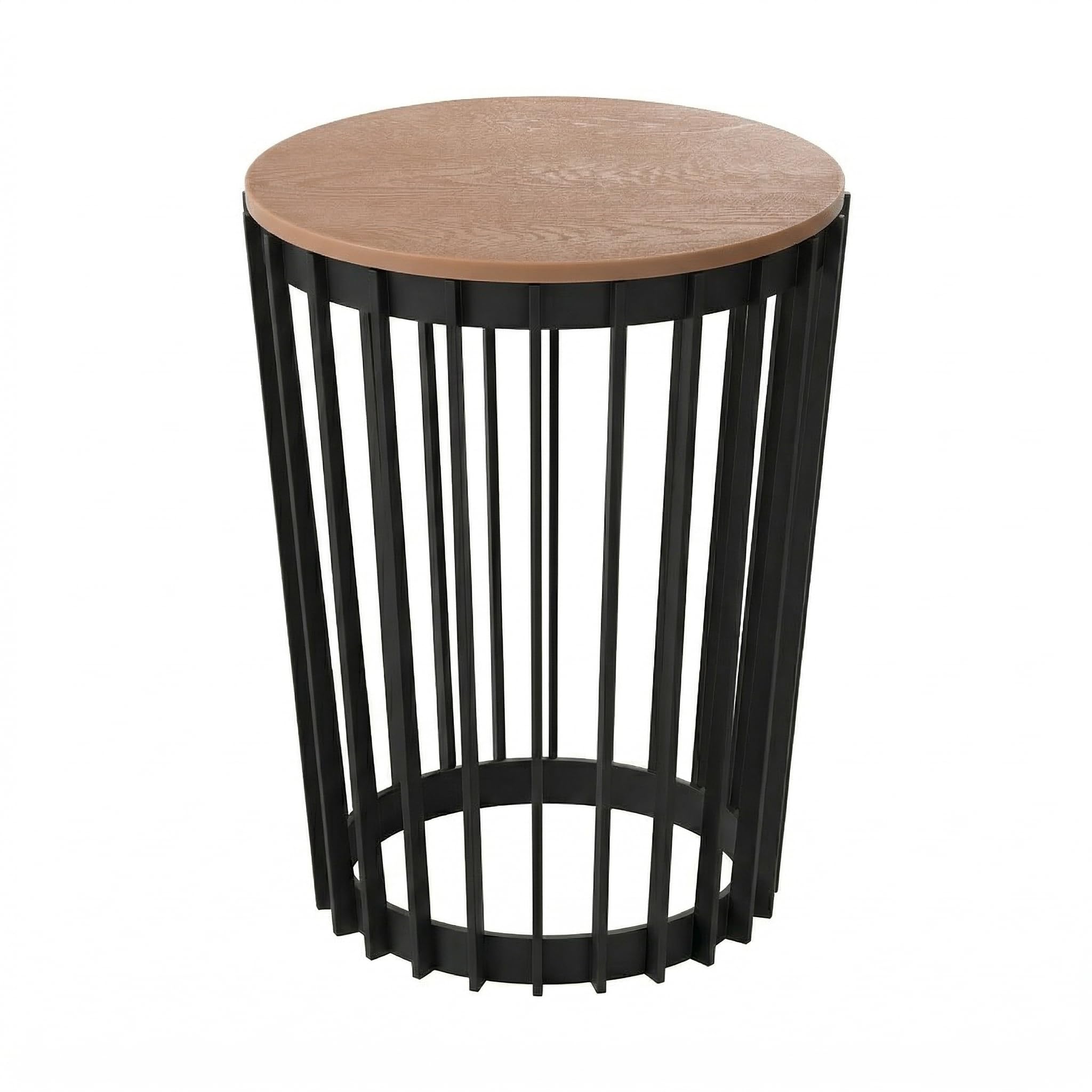 SPARKLE PLANTS 40 cm Round End Table Plant Stand, Slatted Side Table with Wood Effect Top, Indoor Outdoor Accent Table for Home, Garden, Balcony (Small Black Stand + Brown Shelf)