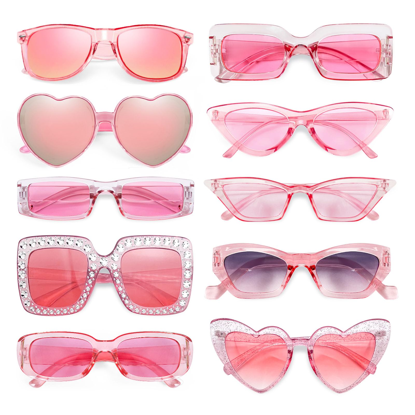 Geopty10 Pack Pink/Hotpink/Red Sunglasses for Women Set, Trendy Retro Party Sunglasses Costume Accsessory