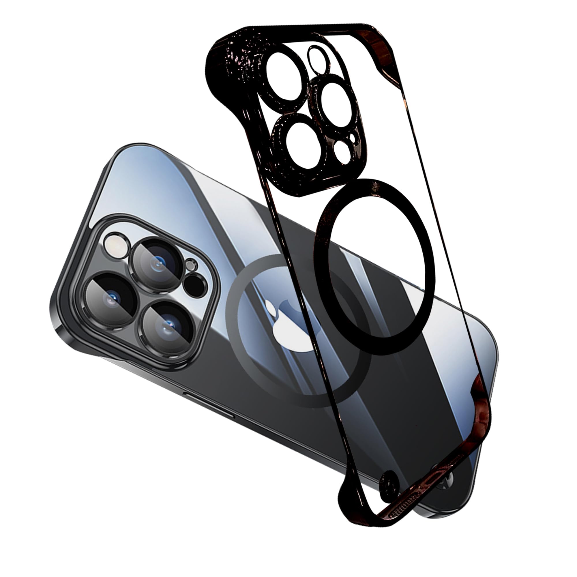 zjmriod Compatible with iPhone 15 Pro Max Silicone Minimalist Bumper Case, Arc Pulse Design, Built-in Camera Lens Protector. Black