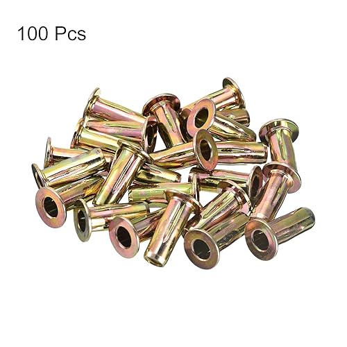 Miniatura 3 de uxcell 516-18 Tuercas remachadoras multiagarre, 100 piezas de vástago preabombado cabeza plana roscada tuerca de inserción chapada en zinc dorado,