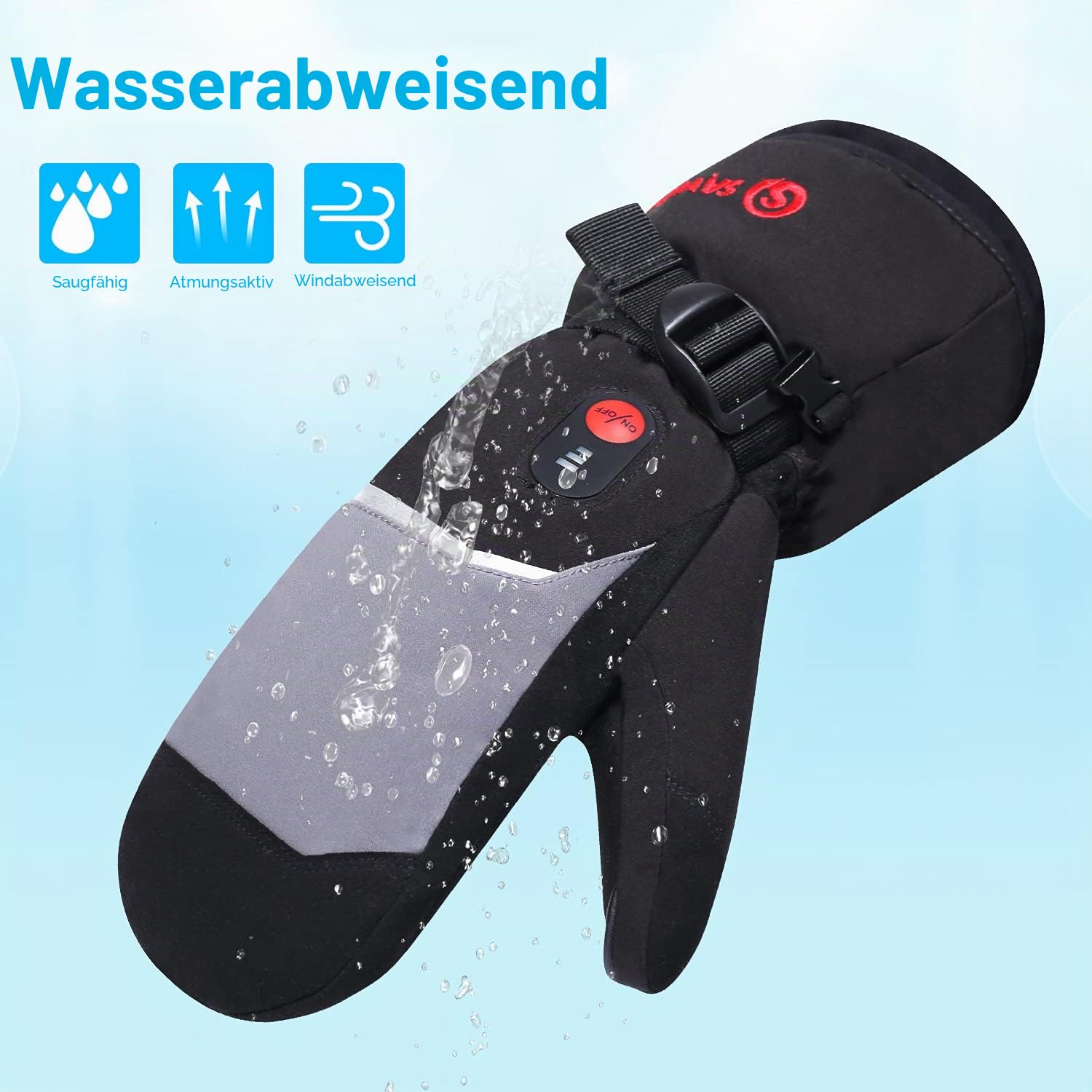 Sun Will Beheizbare Ski Handschuhe Fäustlinge Herren Damen,Winter wasserdichte Beheizte Handschuhe für Ski,Snowboard,Fahrrad,Wandern,Angeln,Jagen,Schneeschaufeln Outdoor Thermo (Black-Gray, XL)