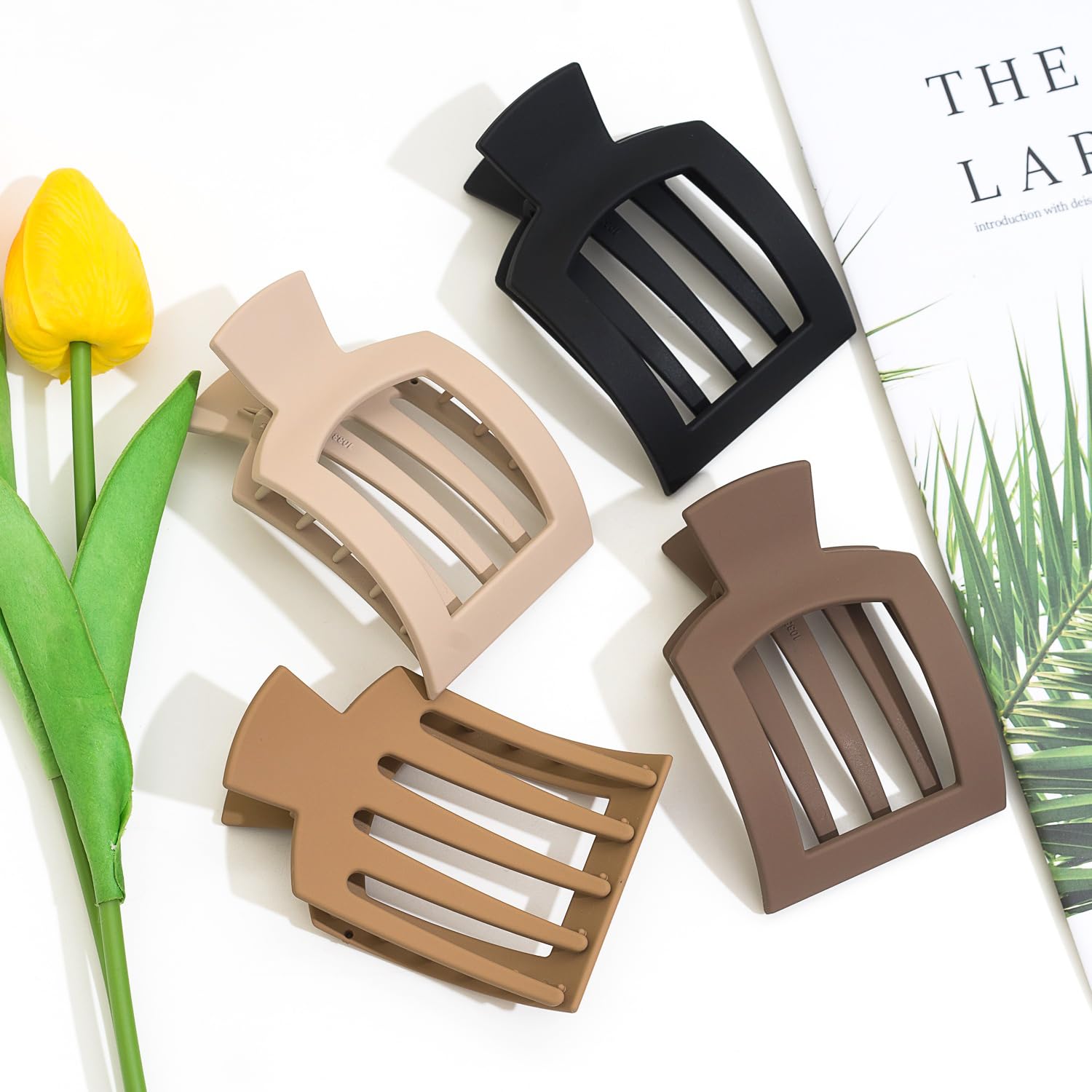 4 PCS Flat Hair Clips for Women, Ergonomic Curved Claw Clips for Thick Thin Curly Hair, Round Flat Strong Hold No Slip Grip Claw Clips for All Hair Textures - Image 3