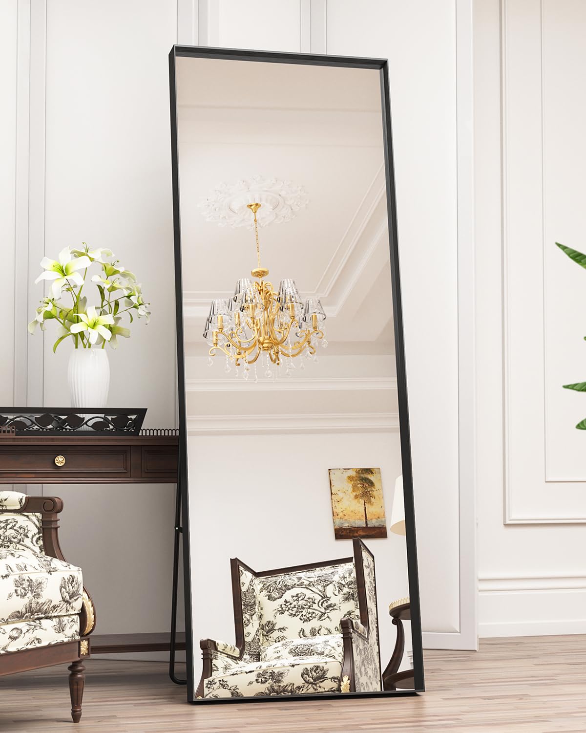 Antok Full Length Mirror, 66"x23" Nano Glass Floor Mirror with Luxury Brushed Metal Frame, Standing Rectangle Floor Mirrors Body Dressing Wall-Mounted Mirror for Living Room, Bedroom, 66"x23"(Black)