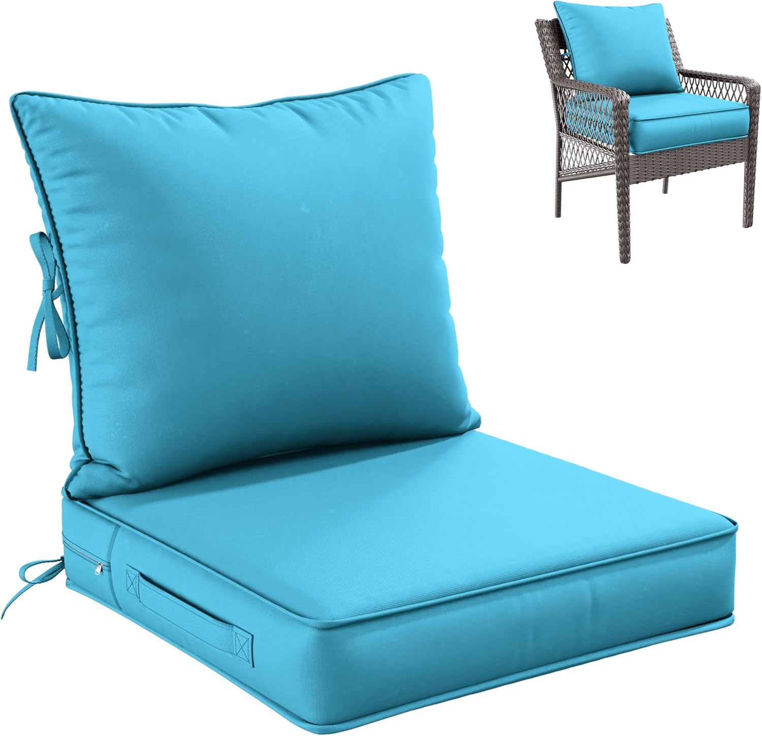 Premium Outdoor Seat Cushion Chair Cushions for Patio Furniture 22 L X 22 W X 4 H Waterproof & Fade Resistant Deep Seat and Backrest Cushion Set with Removable Covers for Chair, Sofa