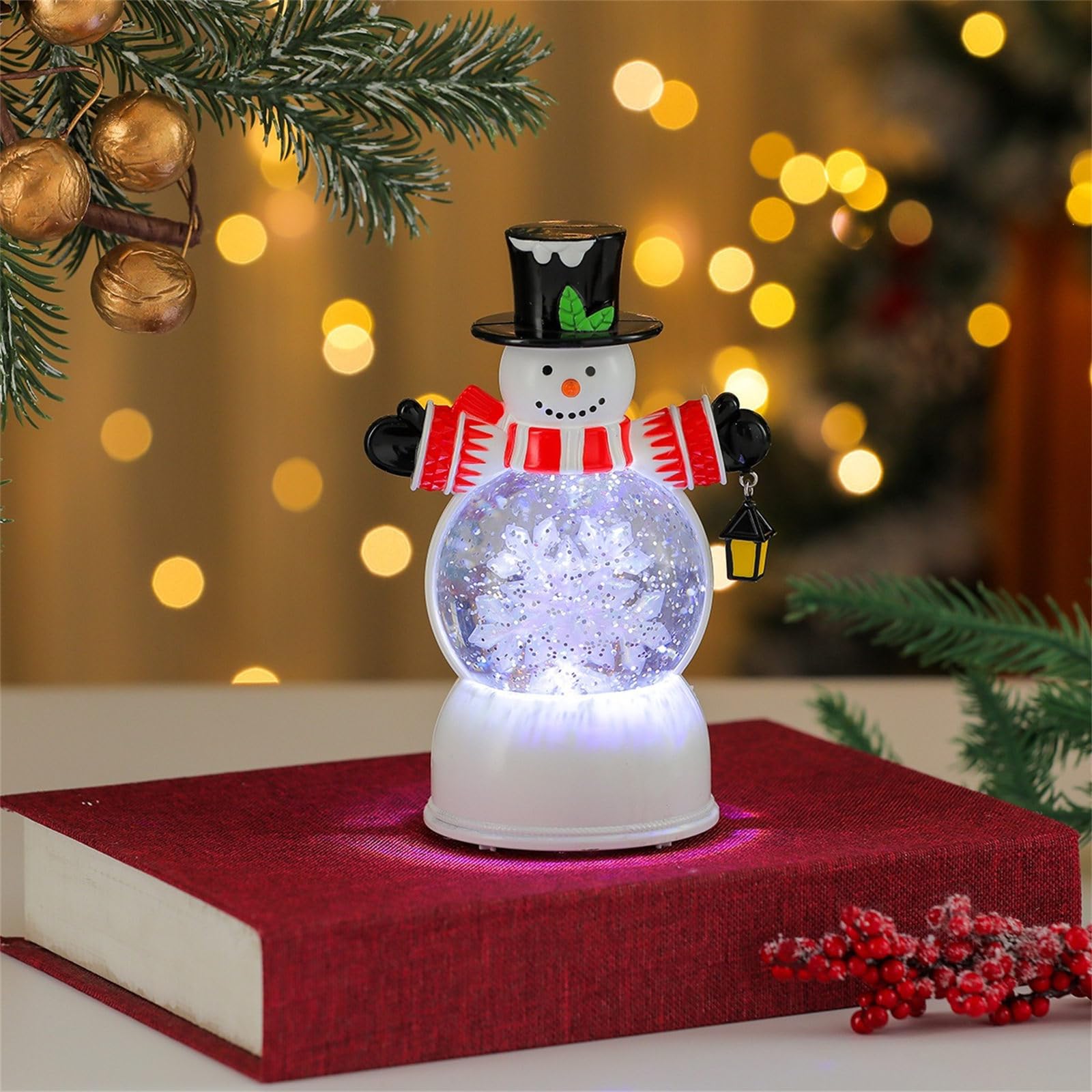 Decorazioni per la tavola Natale Lanterna acqua con musica, display illuminato con glitter, alimentato tramite USB o batteria Accento natalizio Lanterna acqua natalizia Decorazione con da USB