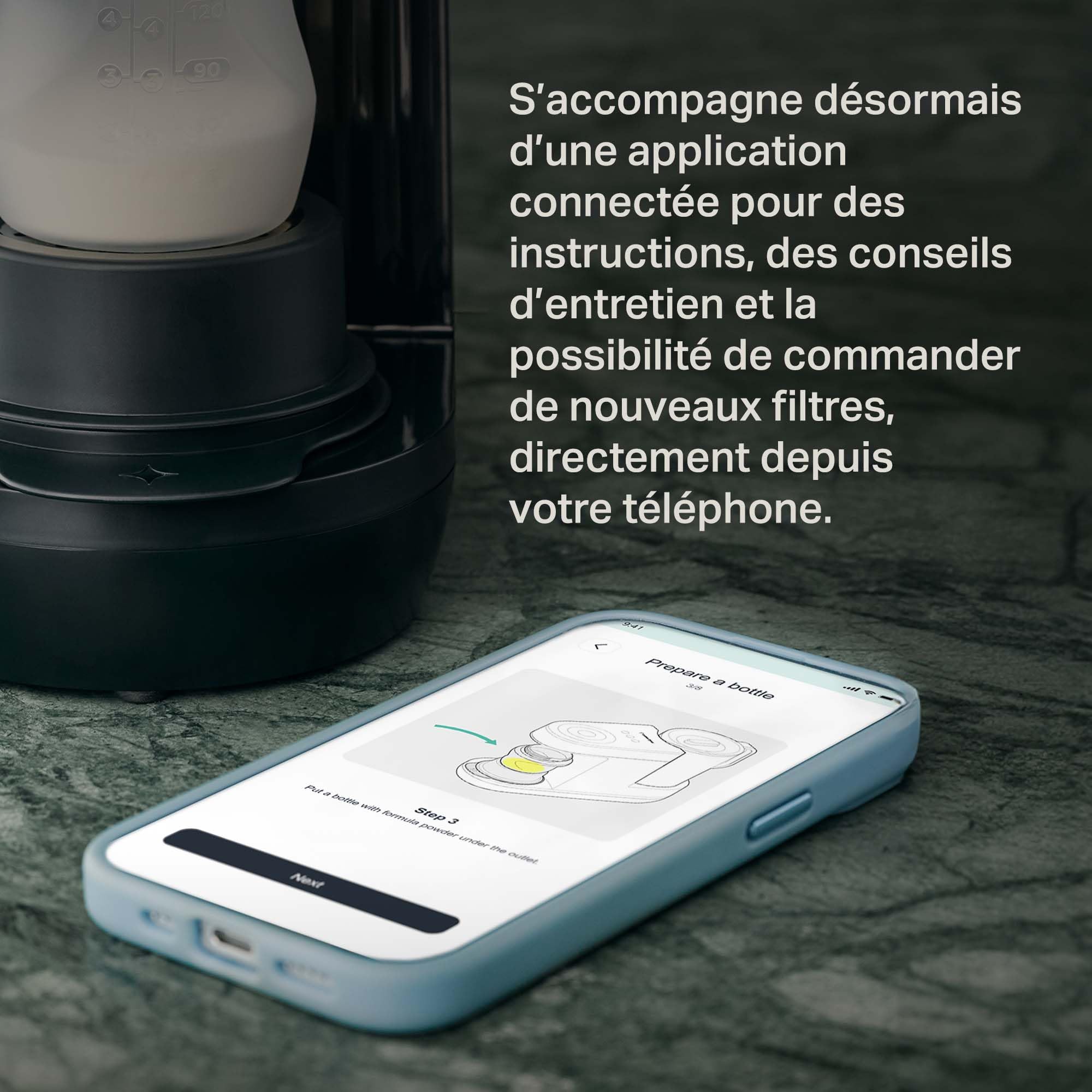 Tommee Tippee Perfect Prep, Préparateur de Biberons, Prépare un Biberon de Lait Infantile en 90 Secondes*, de Jour Comme de Nuit, avec Filtre à eau Antibactérien et Application Connectée