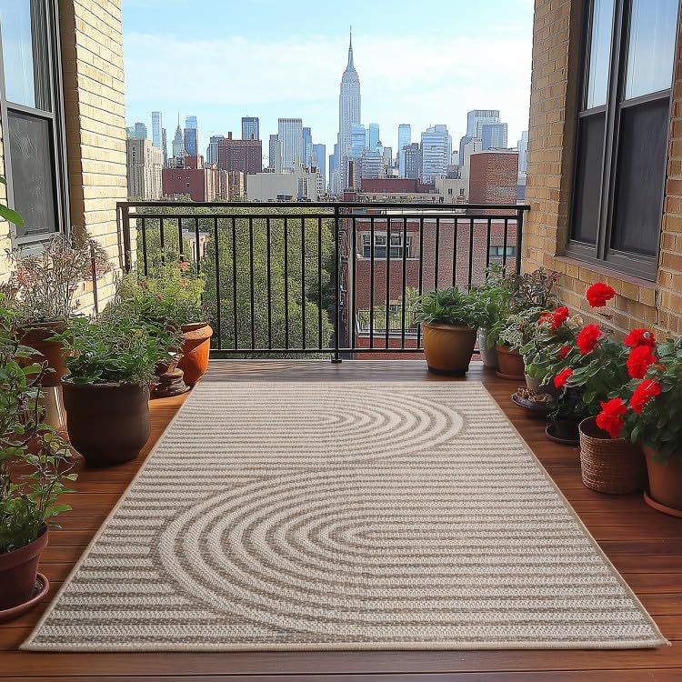 Tapis d'extérieur moderne résistant aux UV grand format beige 280x370 cm