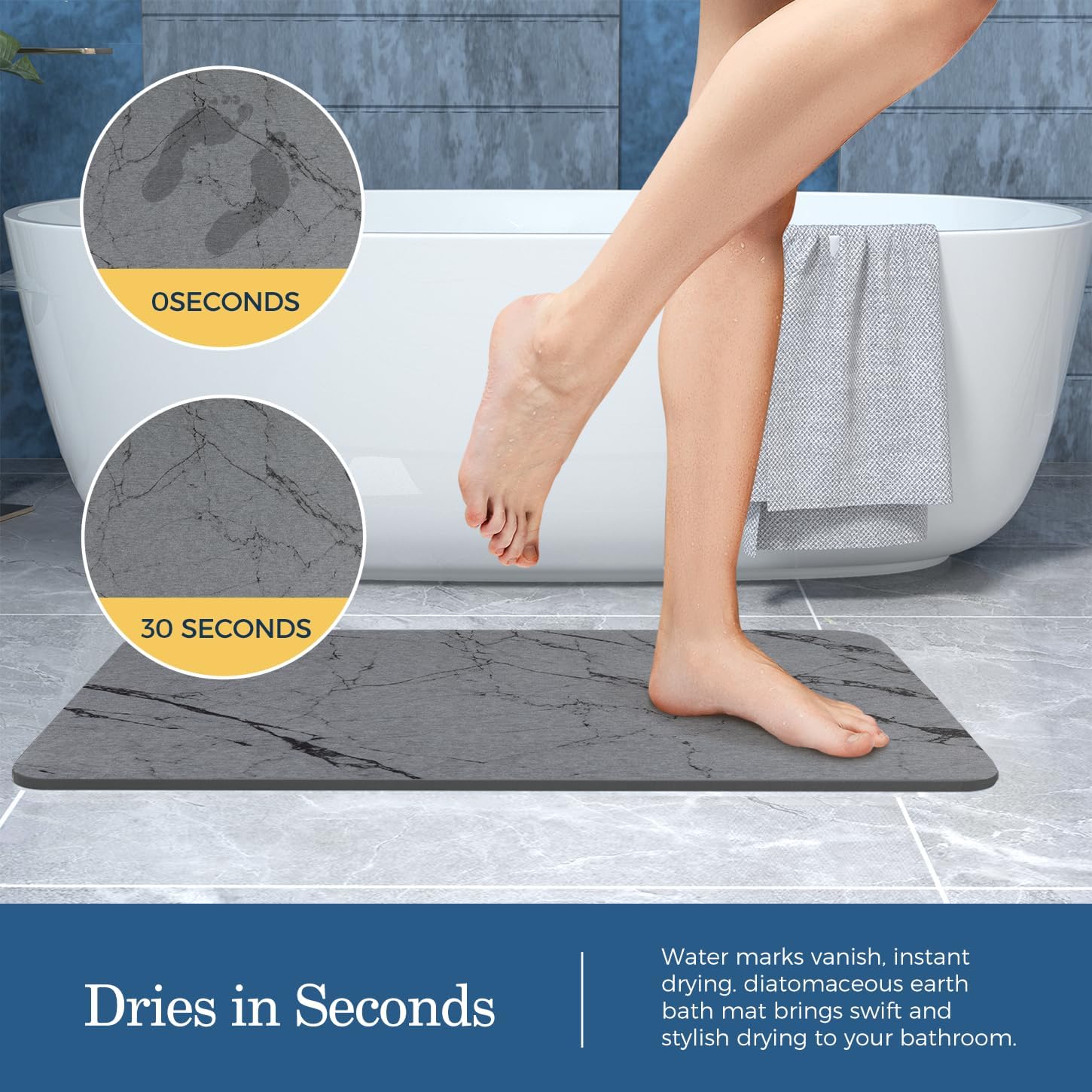 Stone Bath Mat Quick Dry Bath Stone Mat for Bathroom Floor Diatomaceous Earth Diatomite -Super Absorbent,Natural, Easy to Clean Grey - Image 2