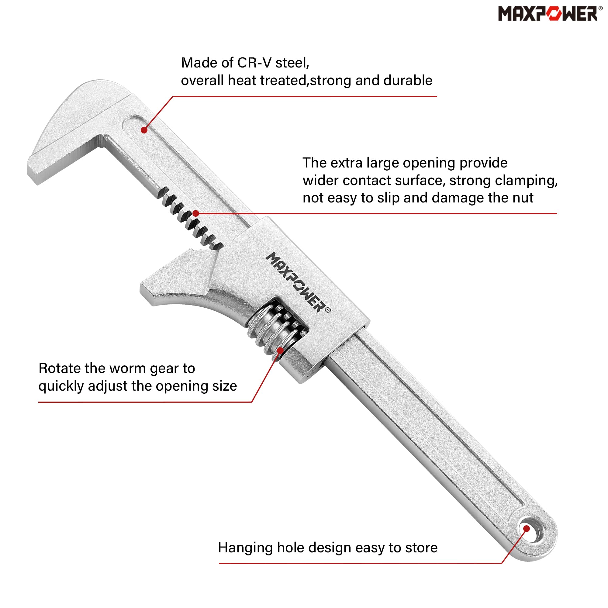 MAXPOWER 14 1/2" Automotive Wrench, Wide Jaw Opening 3.5" - Image 3