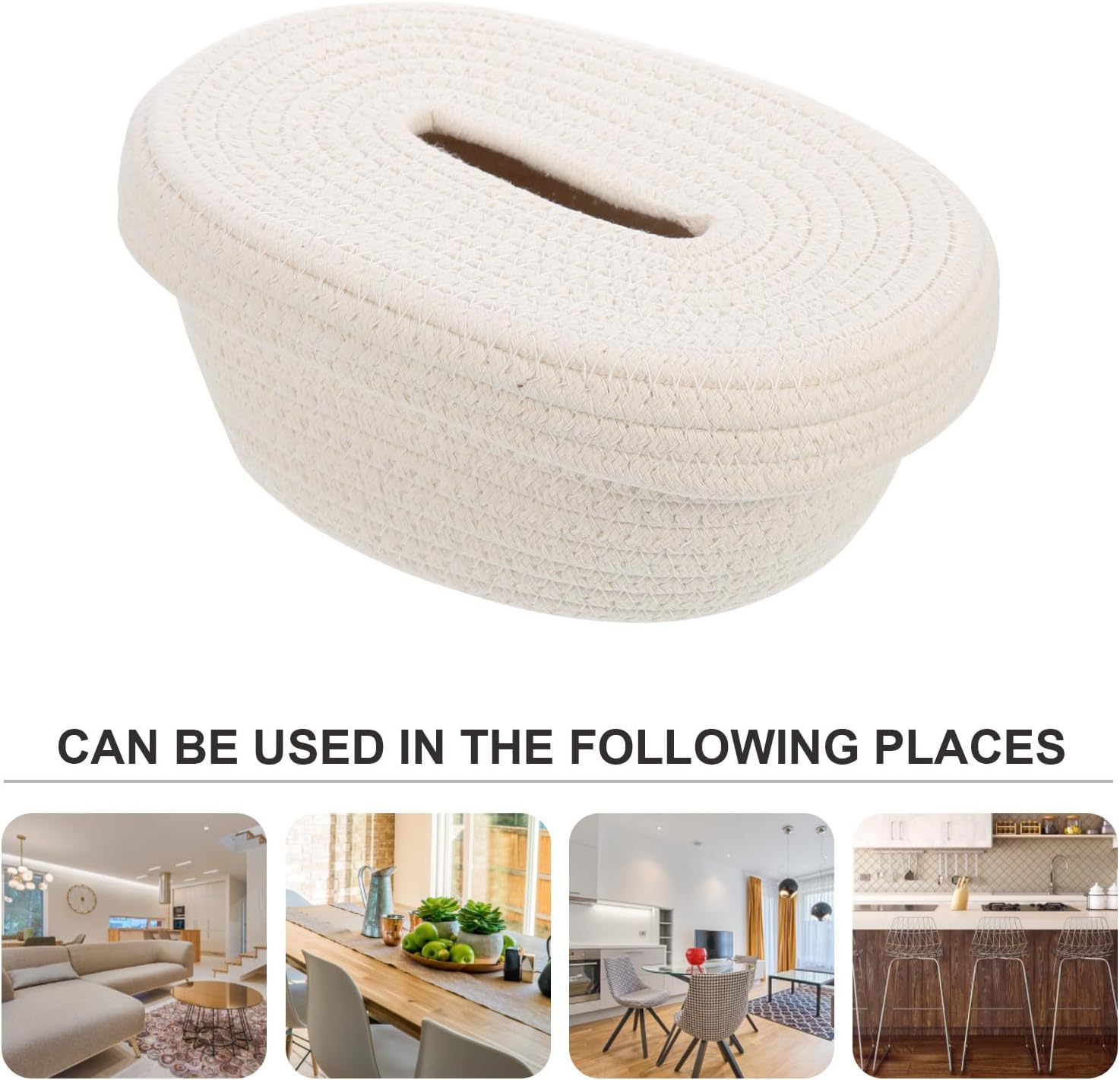 Kisangel Cotton Rope Tissue Box Holder Woven Decorative Tissue Storage Box Comfortable Hand Feeling No Burrs Japanese Style for Home and Cafés