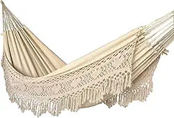 Rede de Dormir Descanso Casal Algodão Premium Gigante Suporta 300 Kg (CRU WHITHE)