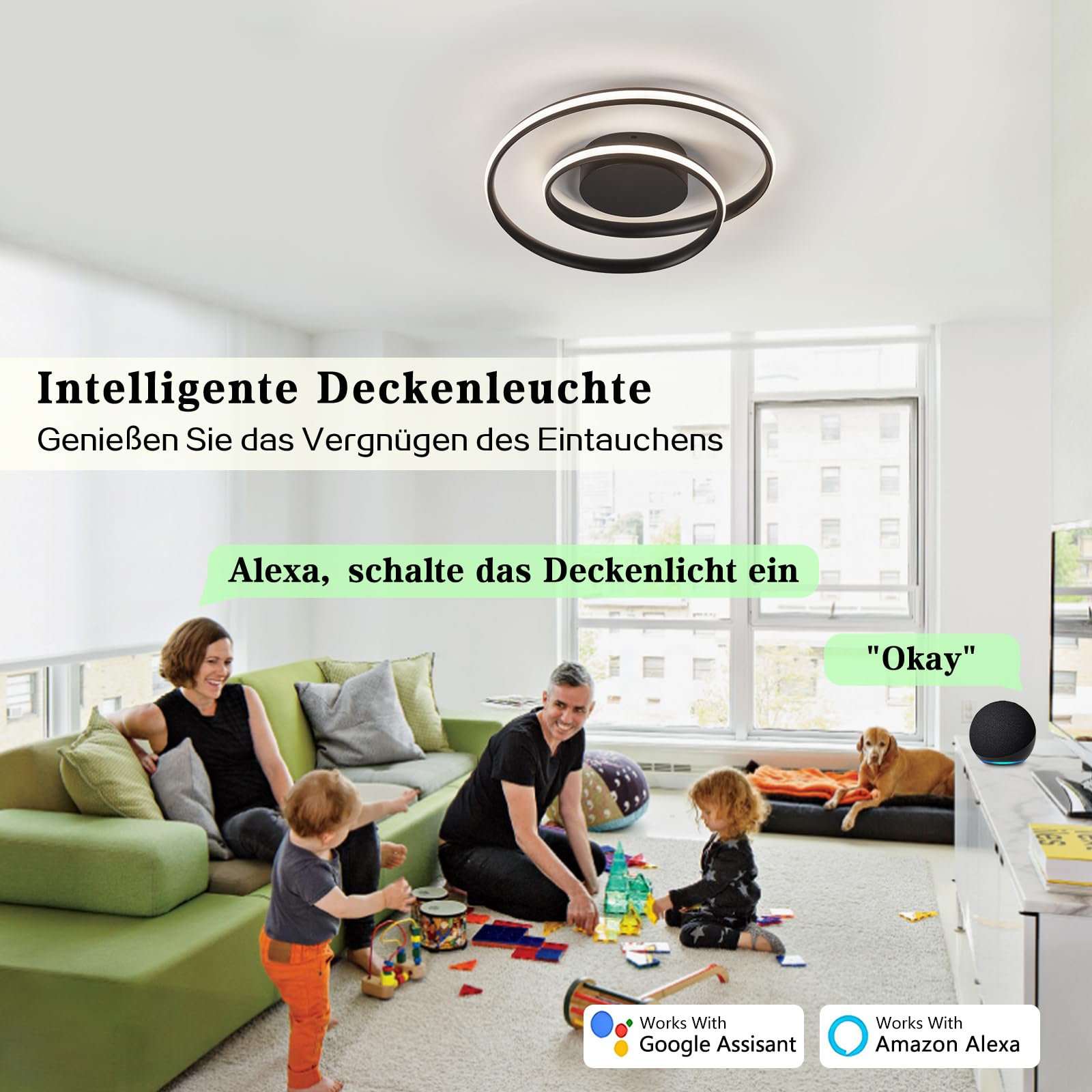 Sky angle Plafoniera LED Intelligente - Dimmerabile Tramite Telecomando e App, 28W Colore Regolabili 2500 LM 48 CM, per Camera da Letto Soggiorno (Nero, Controllo vocale intelligente)
