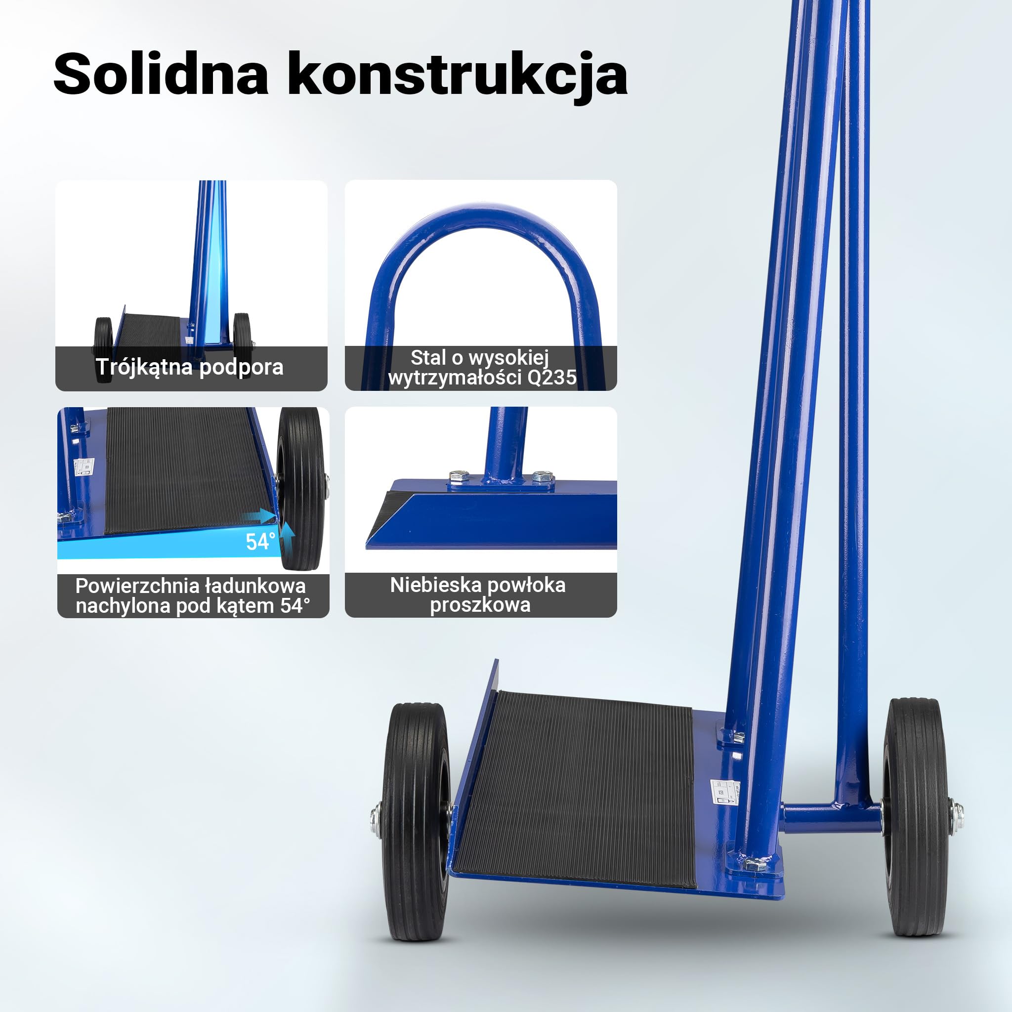 Wiltec Wózek transportowy do płyt maks. 300 kg, niebieski, 2 kółka, wąska konstrukcja, do transportu np. szyb, drwi, okien i płyt gipsowo-kartonowych,