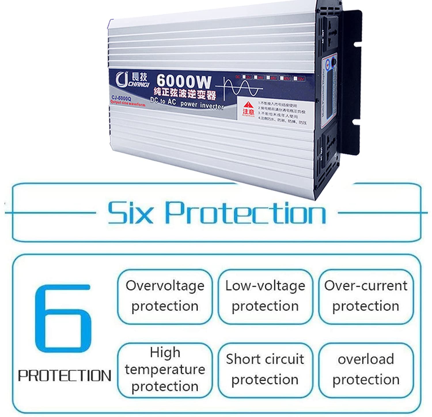 Części samochodowe moc szczytowa 6000 W 8000 W, falownik sinusoidalny, przetwornik DC 12 V 24 V 48 V 60 V 72 V AC 220 V 230 V Czysta fala sinusoidalna przetwornica napięcia, ładowarka samochodowa adapter (6000 W, 72 V)