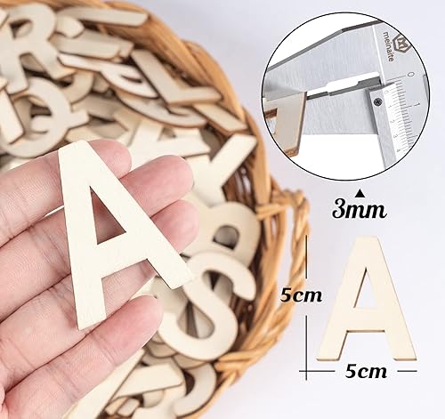 Miniatura 3 de ilauke Letras de madera de 2 pulgadas, 170 letras del alfabeto de madera para manualidades, letras de madera sin terminar para pintar, tablero de