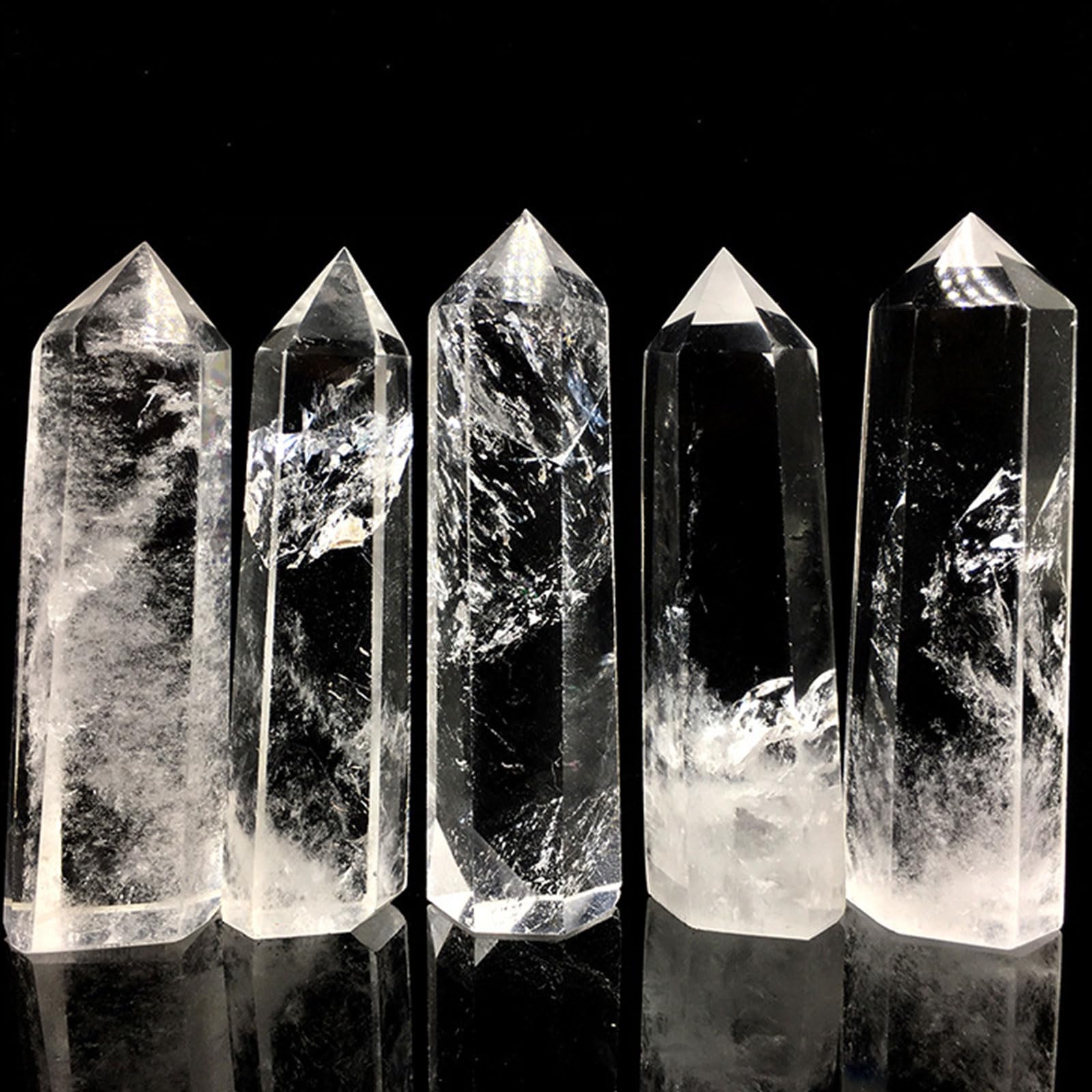 3PC natürlicher Bergkristall-Stab Reiki-Heilkristallpunkt | Weißer Kristallsäulenstein, sechseckiger Obelisk, Heimbüro-Dekoration, Meditationstherapie