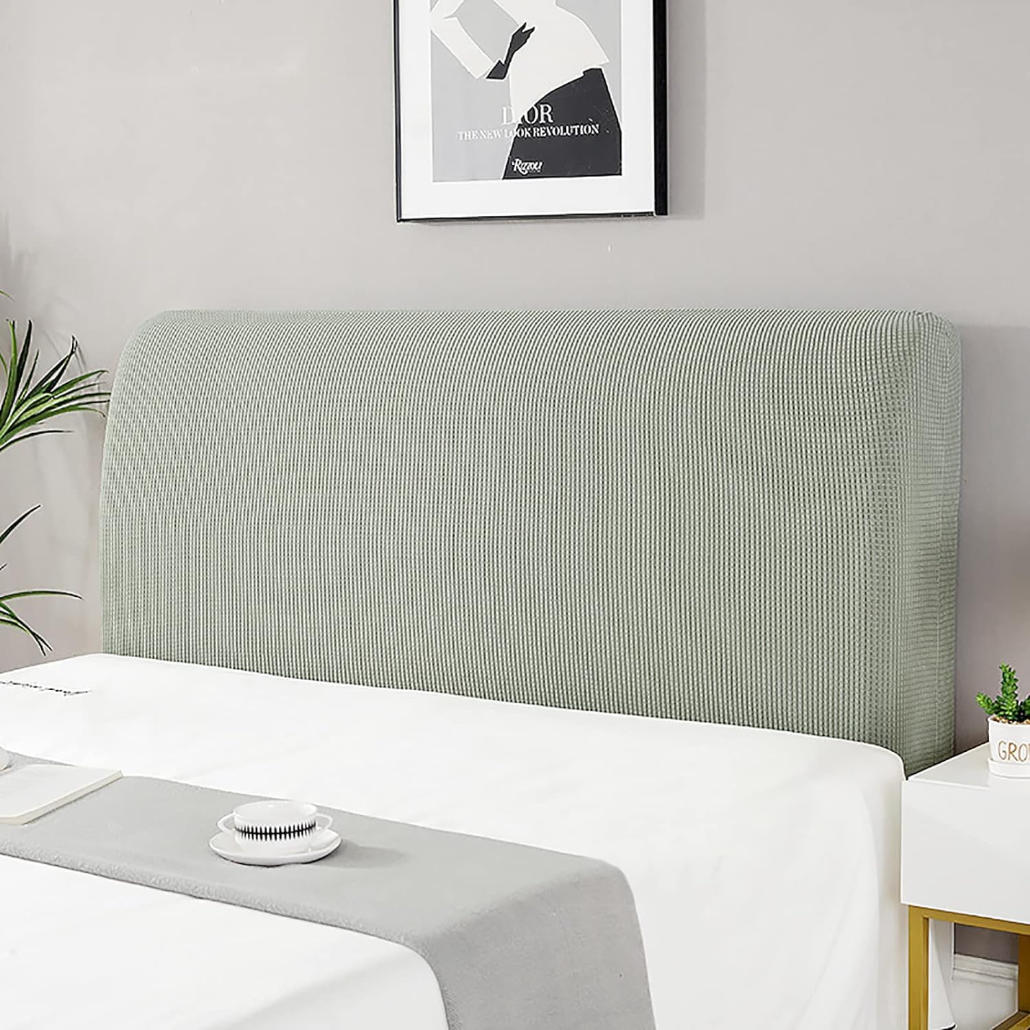 Devink Green Headboard Cover Elastic Stretch Slipcover Covers Headboard Lining Dustproof Protector Cover Spandex Fabric Soft Protective Coverage Padded Bed Single Double (120Cm, 110-130Cm),