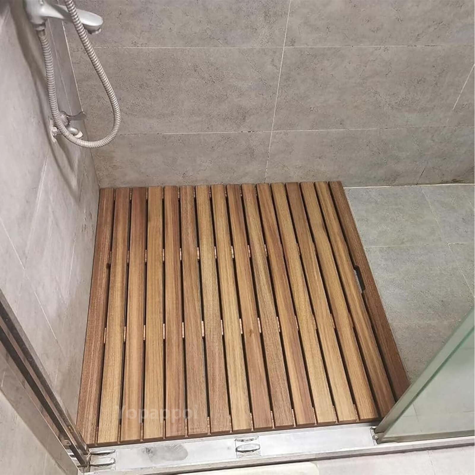 Lar Tappetino antiscivolo in legno naturale per doccia, sauna e spa, protezione per pavimenti e tavolette decorative (80 x 90 cm)